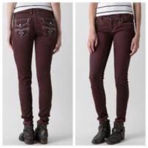 Burgundy Rock Revival Jean Skinny SZ 25